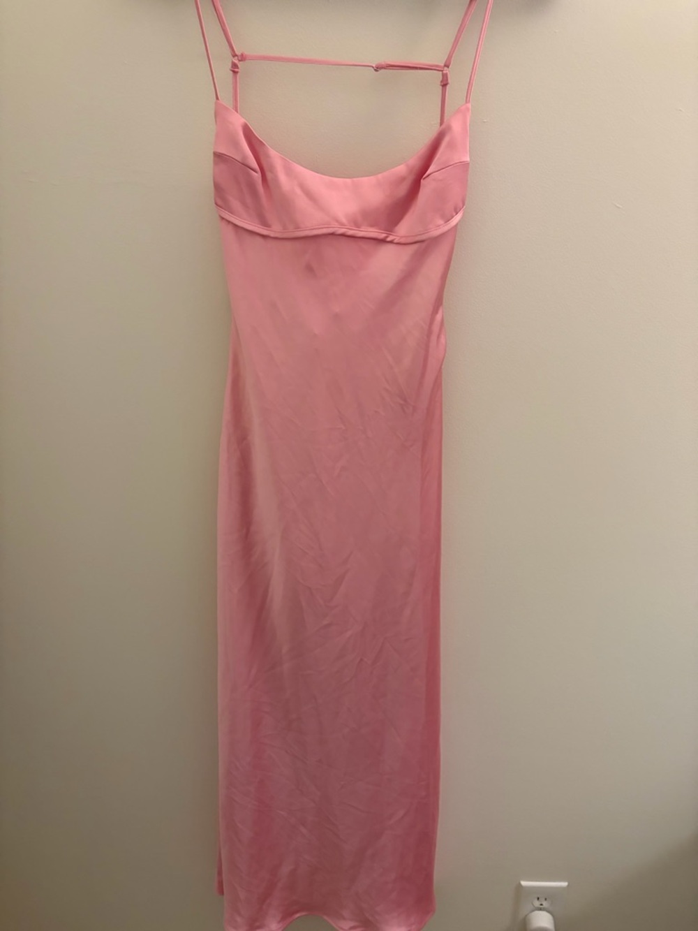Zara Pink Satin Maxi Slip Dress with Thin Straps